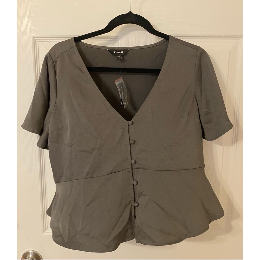NWT Express Forest Green Flutter-Sleeve Blouse